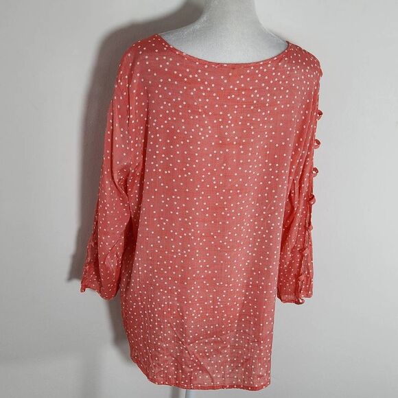 Como Blu Coral Pink Polka Dot Blouse with Cutout Detail Size Large Coral Top - Picture 4 of 9